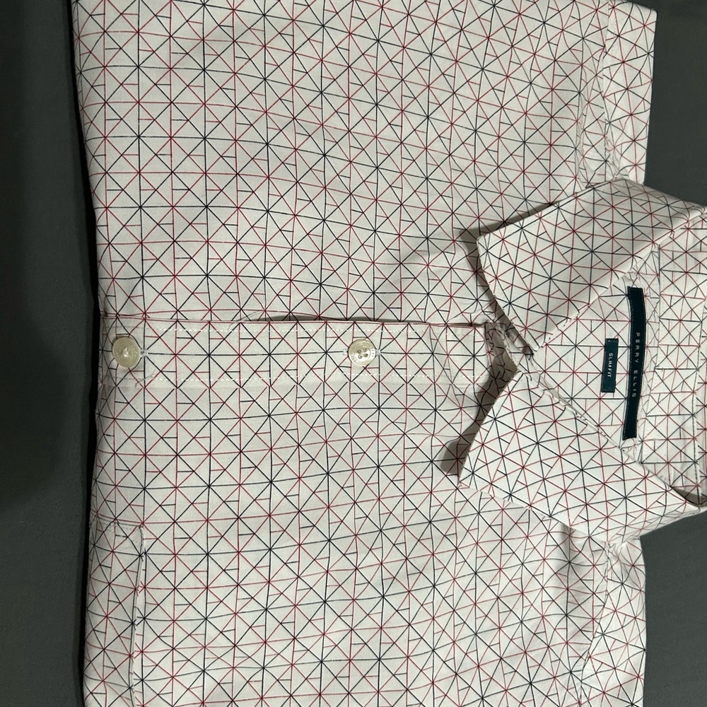 Perry Ellis Red and White Geometric Shirt